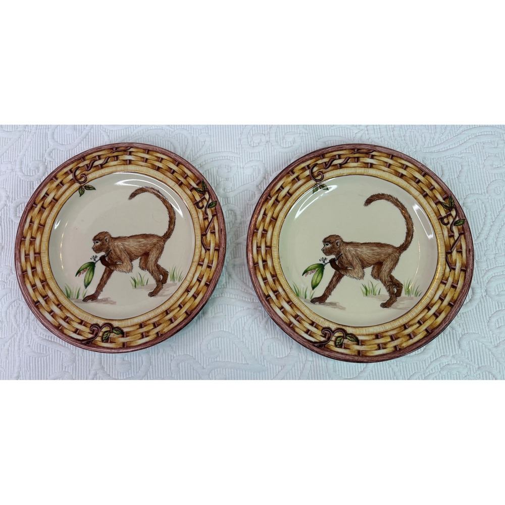 American Atelier Monkey Pattern 5029 Salad/Dessert Plates (2) Basket Weave 8 in